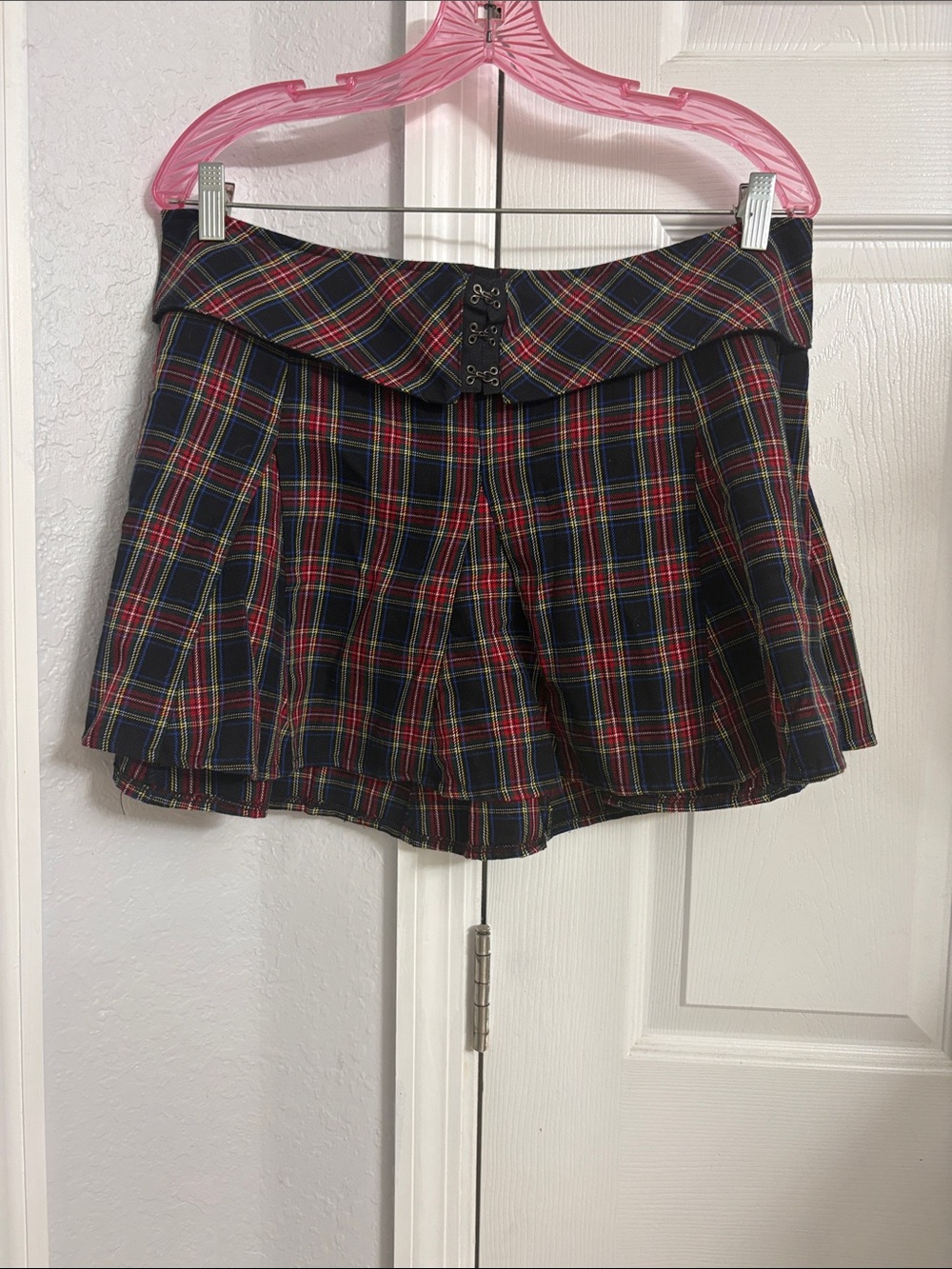 Royal Bones Black Red Plaid Pleated Mini Skirt